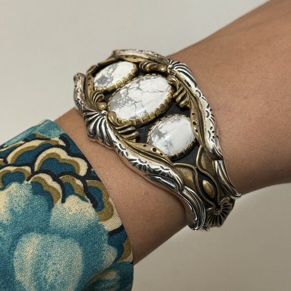 Carolyn Pollack American West 3 Stone Howlite Sterling Cuff Bracelet - Picture 2 of 8